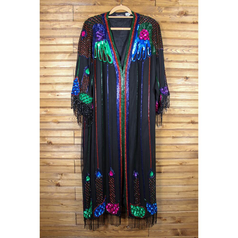 Sparkling Exclusive Vintage Silk Sequin and Beaded Duster Opera Robe Special‎